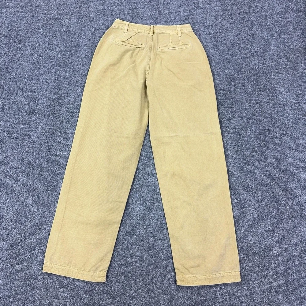 Free People Pants Womens 0 Beige Pleated Twill Chino Straight Leg Relaxed Casual